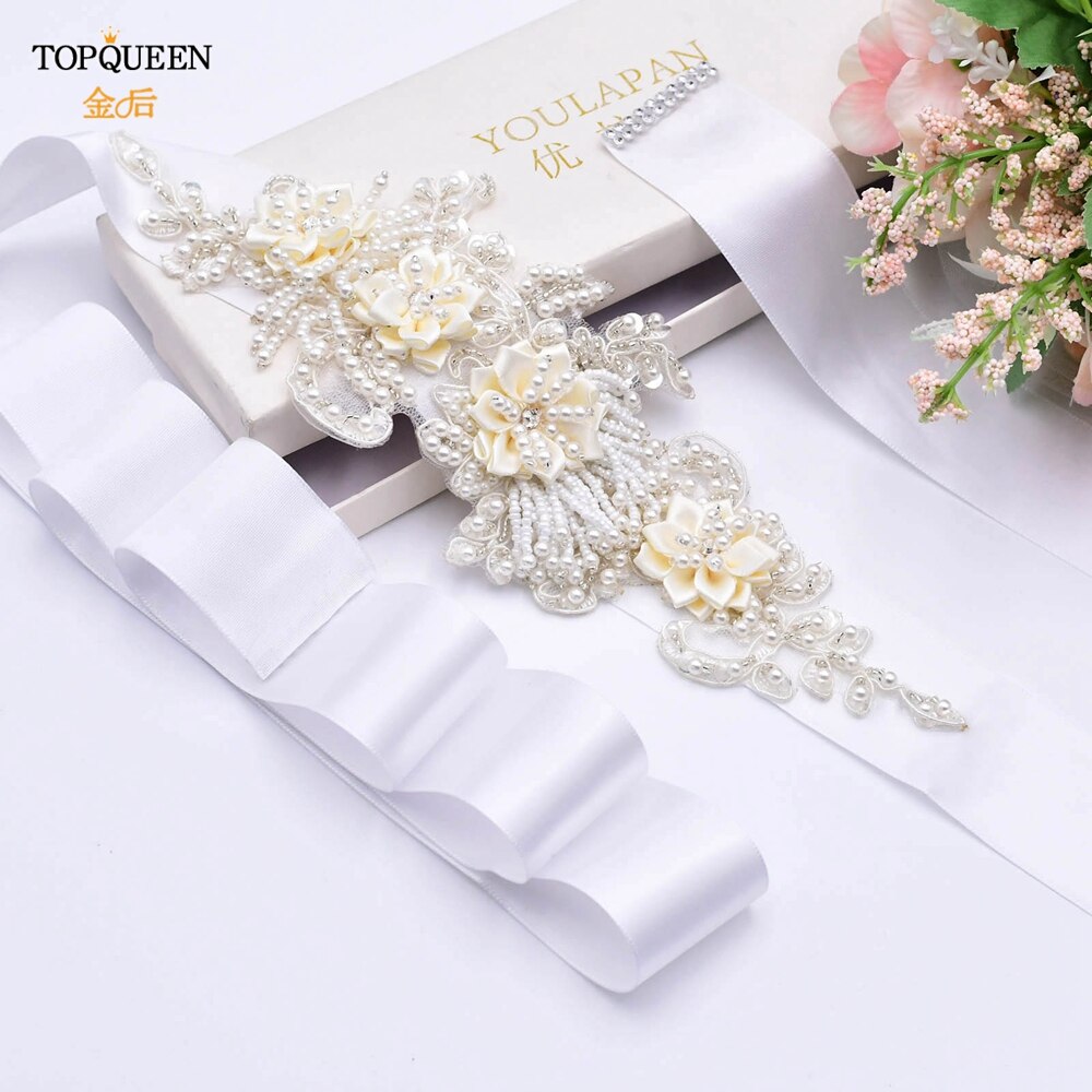 TOPQUEEN-cinturones de abalorios hechos a mano para novias, cinturón embellecedor de noche, cinturones de lujo, accesorios para vestidos de boda, S346