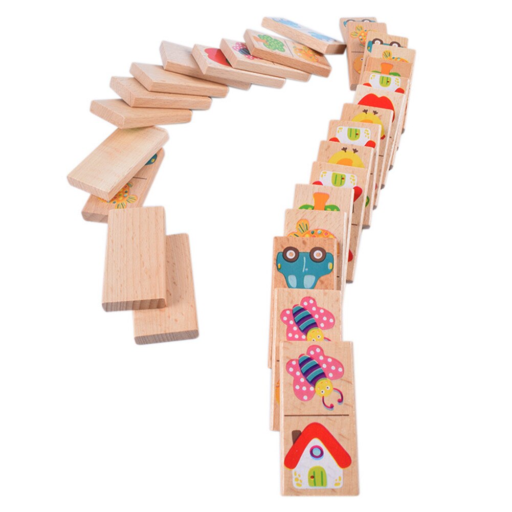 28 unids/set divertido de madera fruta coche emparejamiento dominó Puzzle bloques niños chico s educativo Toya chico