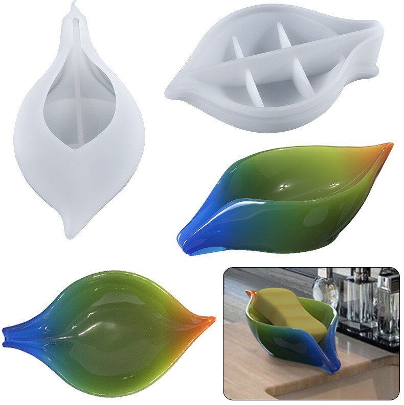 Blatt bilden Seife Kasten Silikon bilden DIY Epoxid Harz Seife Halfter Gericht Formen Schlecht Lagerung Platte Tablett Harz Handwerk Gießen formen
