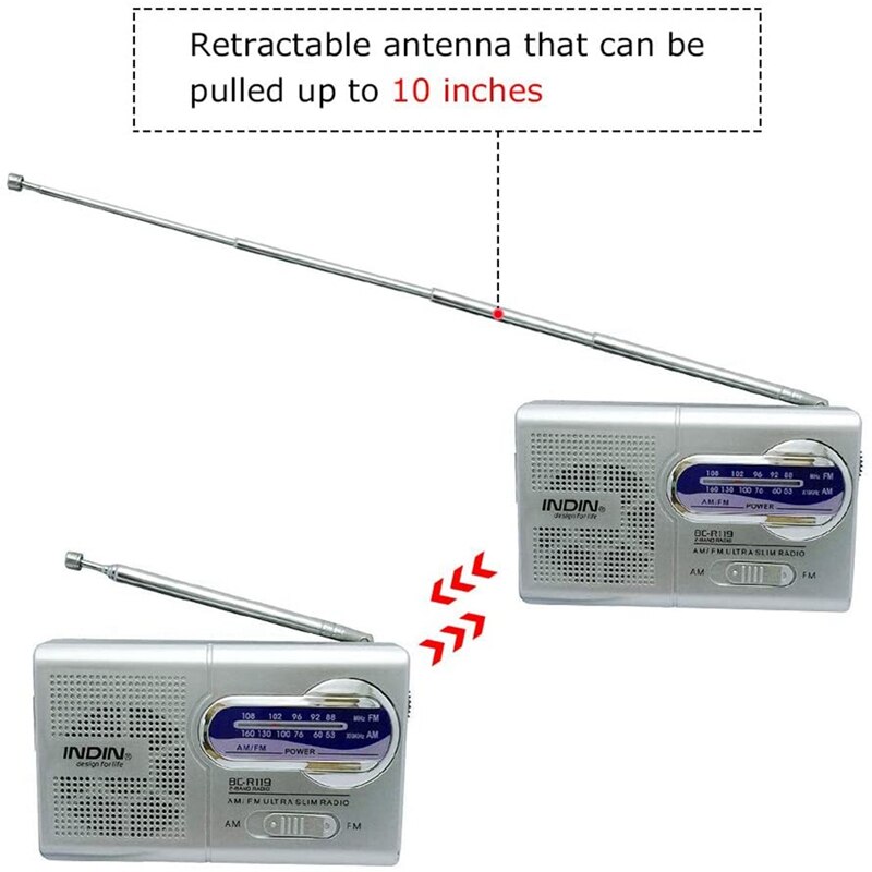 Radio Receiver Outdoor Portable AM/FM Radio Antenna Telescopic Receiver Antenna 3V Multifunction Old People Radio