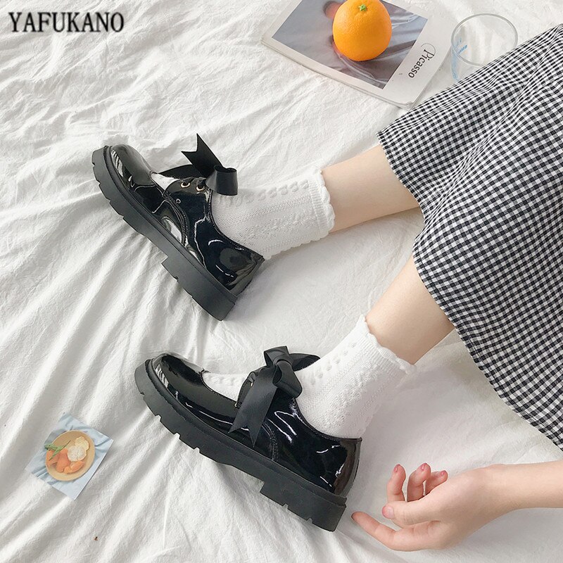 Autumn Ribbon Lace-up Japanese Small Leather Shoes Student Uniform Thick-Soled Mary Janes Flats British Style Big Head Doll Shoe