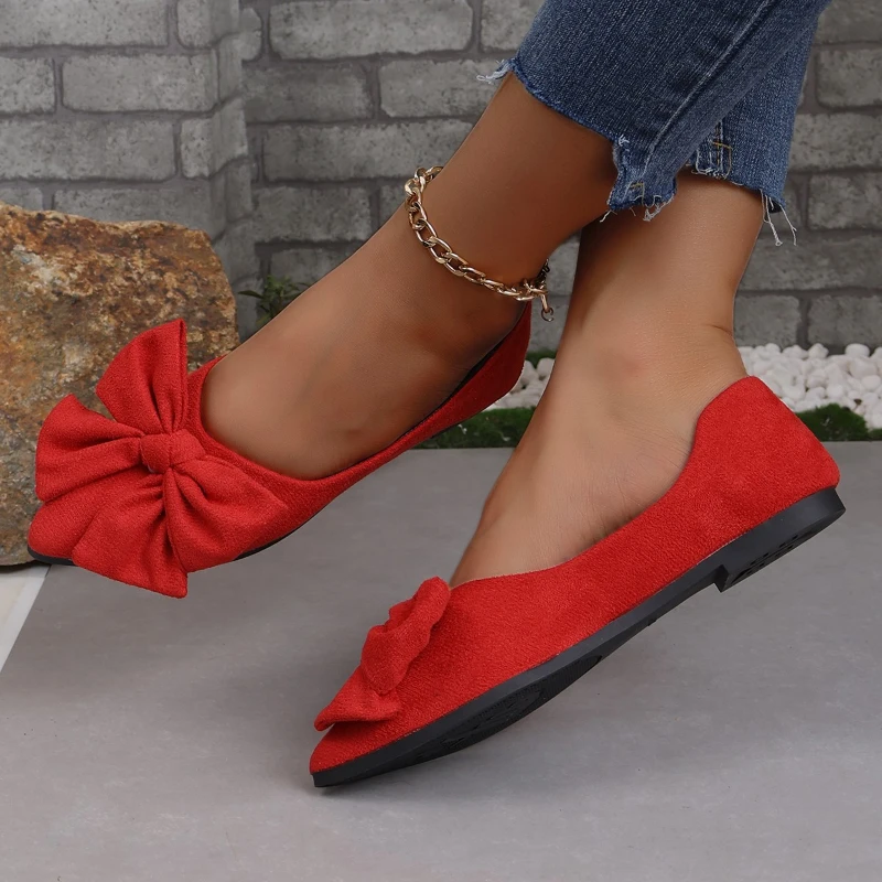 Zapatos planos informales transpirables para mujer, mocasines antideslizantes resistentes al desgaste, Punta puntiaguda, boca baja, cómodos, verano, estilo: Rojo / 40