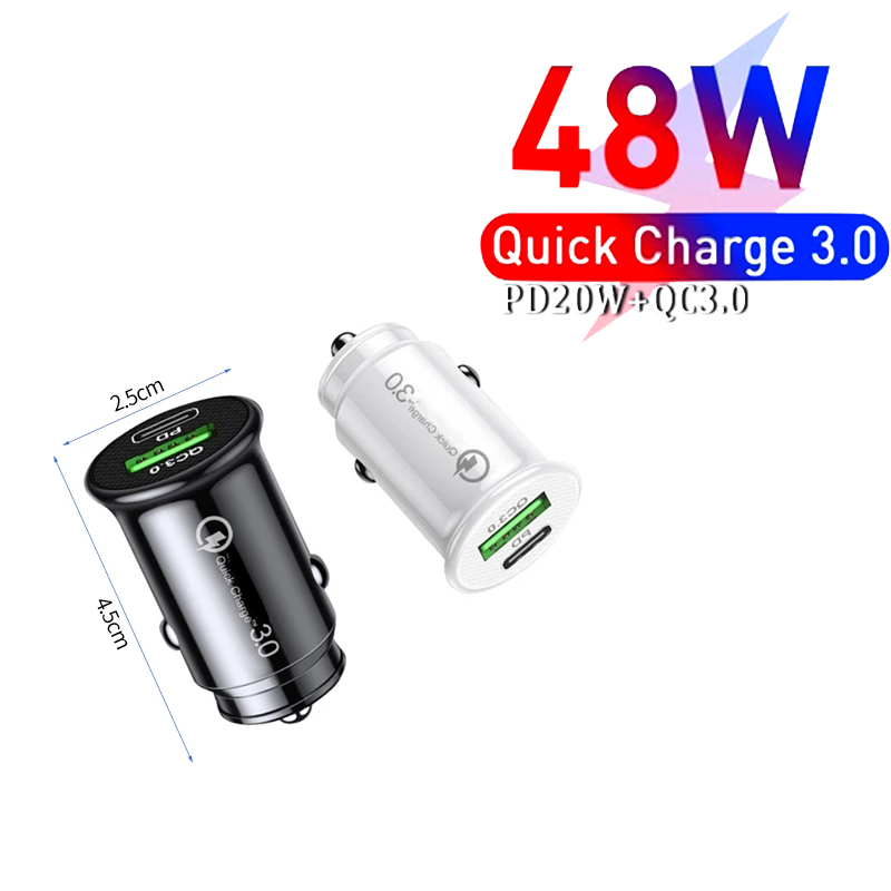 Ładowarka samochodowa szybkie ładowanie QC 3.0 porty USB type-c ładowarka do iPhone 13 12 Pro Samsung Xiaomi przenośna ładowarka do telefonu komórkowego