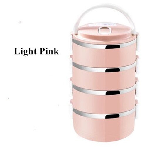Rvs lunchbox milieuvriendelijke plastic thermische voedselcontainer draagbare lunchbox voor kinderen kantoor school bento lunchbox: Lichtroze 4- laags