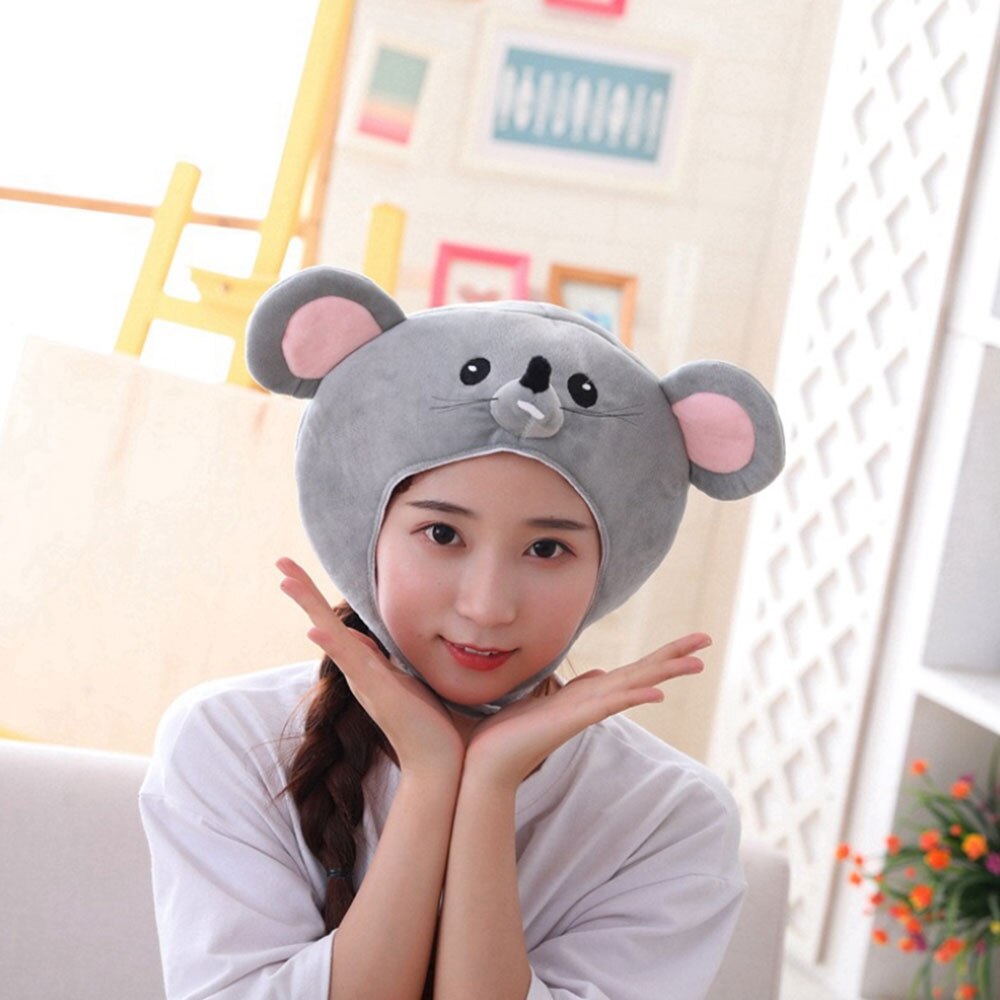 Cute Plush Faux Fur Animal Rat Hat Cap Soft Warm Winter Headwear Fun Cute Beanie Hat Fleece Lining