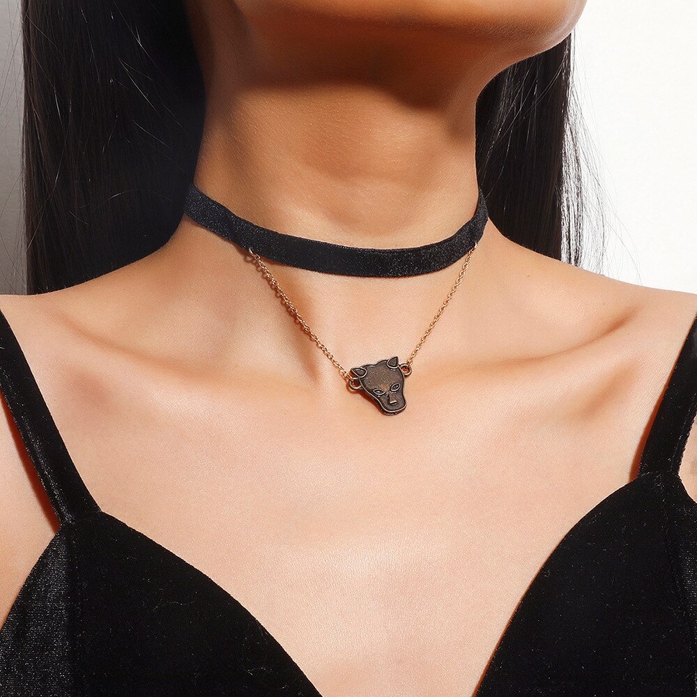 Yobest Hohlen Entwürfe Schwarz Leder Samt Halsband Halskette Schicht Chockers Jahrgang gotisch Schmuck Gothic Halskette für Frauen Collier: E02651