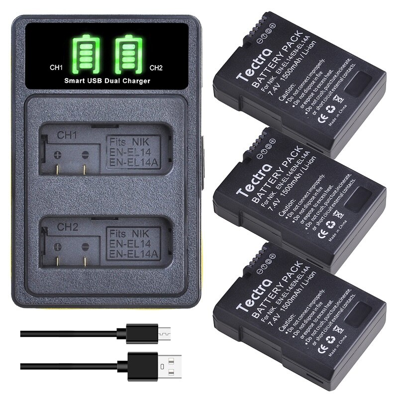 EN-EL14 EN EL14A Batterie Chargeur et Batteries Rechargeables pour Nikon D5600 D3500 D5100 D5500 D5200 D5300 Coolpix P7200 P7700: 3 EL14 and charger