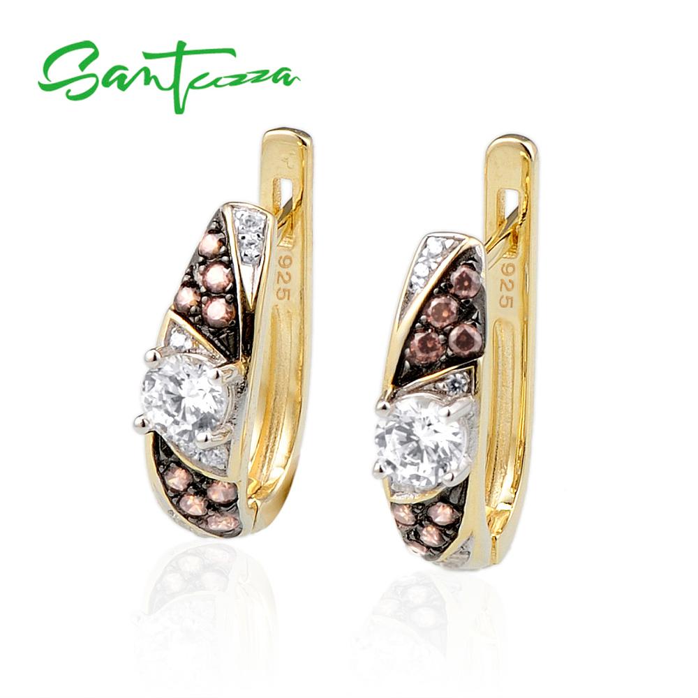 Santuzza 925 Sterling Silver Stud Oorbellen Sieraden Oorbellen Voor Vrouwen Ronde Chocolade Ronde Witte Kubieke Zirkoon 925 Sterling Deel
