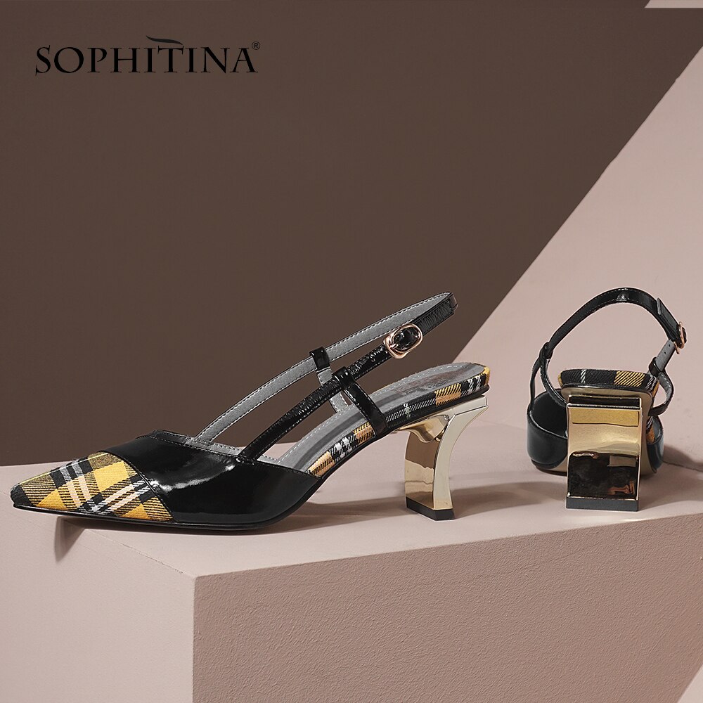 SOPHITINA couleurs mélangées sandales femmes talons épais treillis élément bout pointu sandales grande taille chaussures femmes SO493
