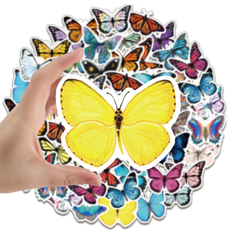 10/50 PCS Colorful Butterfly Stickers Waterproof Vinyl Decal for Laptop Bicycle Luggage Guitar Car Stickers