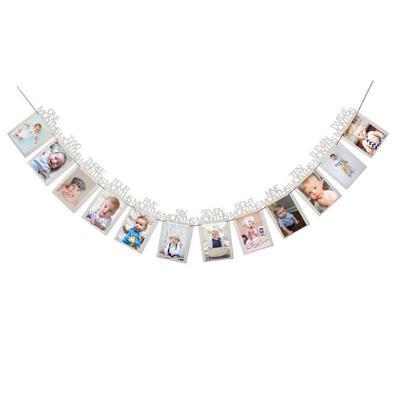 Happy Birthday Photo Frame Banner First Party Decorations 1st Baby Boy Girl My 1 One Year Paper Garland Supplies Blue 12 Months: silver 12 Months
