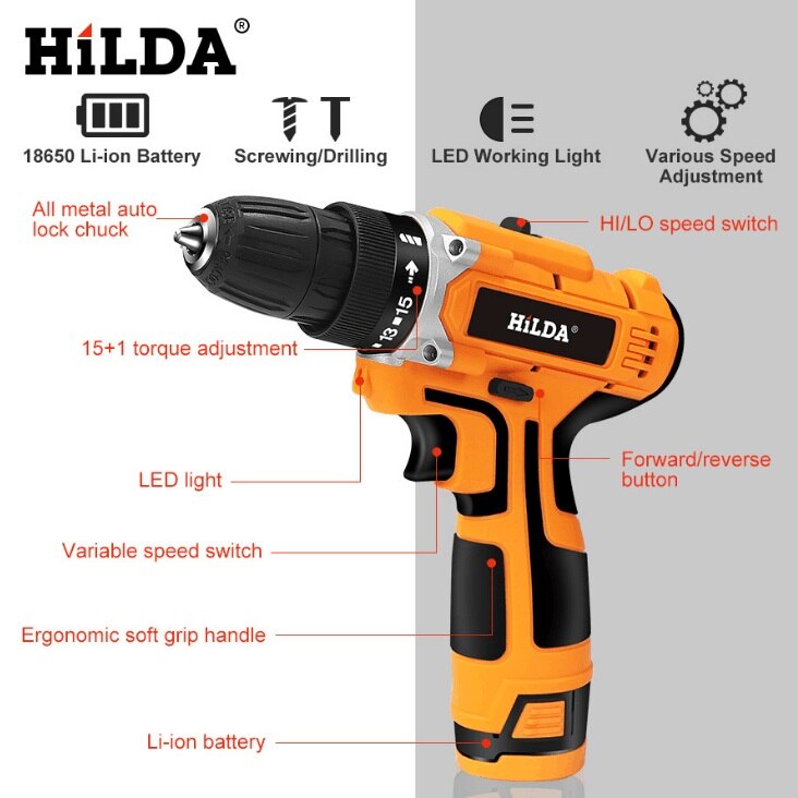 Destornillador eléctrico de 12V, Mini taladro eléctrico inalámbrico, batería de iones de litio, taladro eléctrico, herramientas eléctricas de dos velocidades