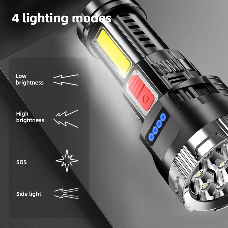 6 -kernet superlys led-lommelygte cob udendørs bærbar usb genopladelig stærkt lys lang rækkevidde vandtæt vandreture camping
