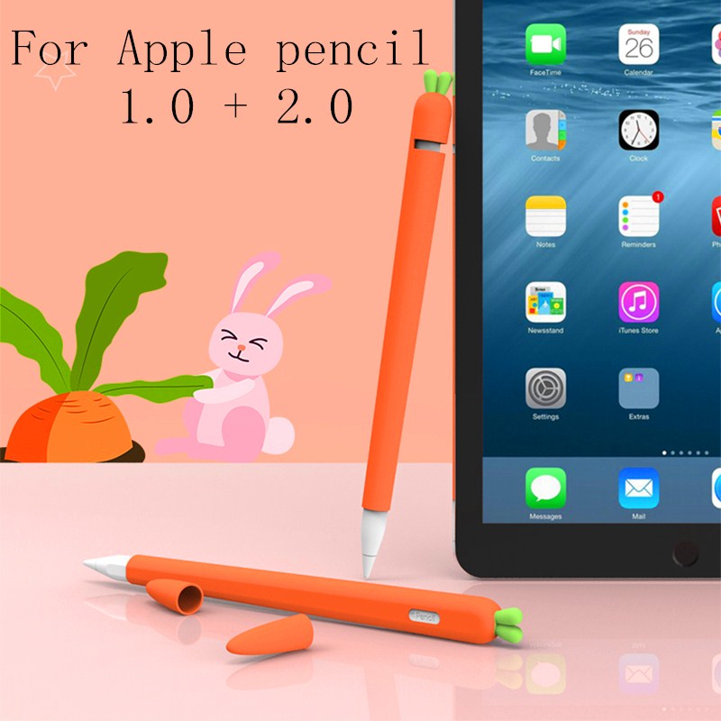 Søt hvit rød gulrot silikonblyant for epleblyant 2/1 etui til ipad nettbrett berøringspenn stylus tegneserie beskyttende ermedeksel
