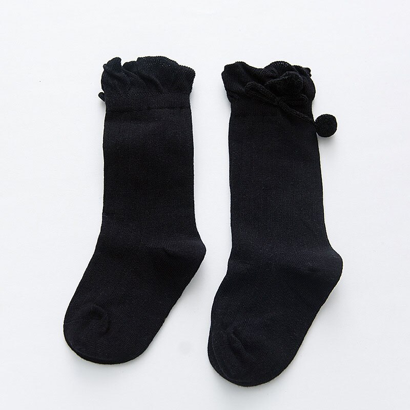 Skarpety dziewczęce Skarpetki śliczne pompony antypoślizgowe długie skarpety dziecięce skarpety robić kolan maluch niemowlę ciepłe Sokken Calcetines prezent: czarny