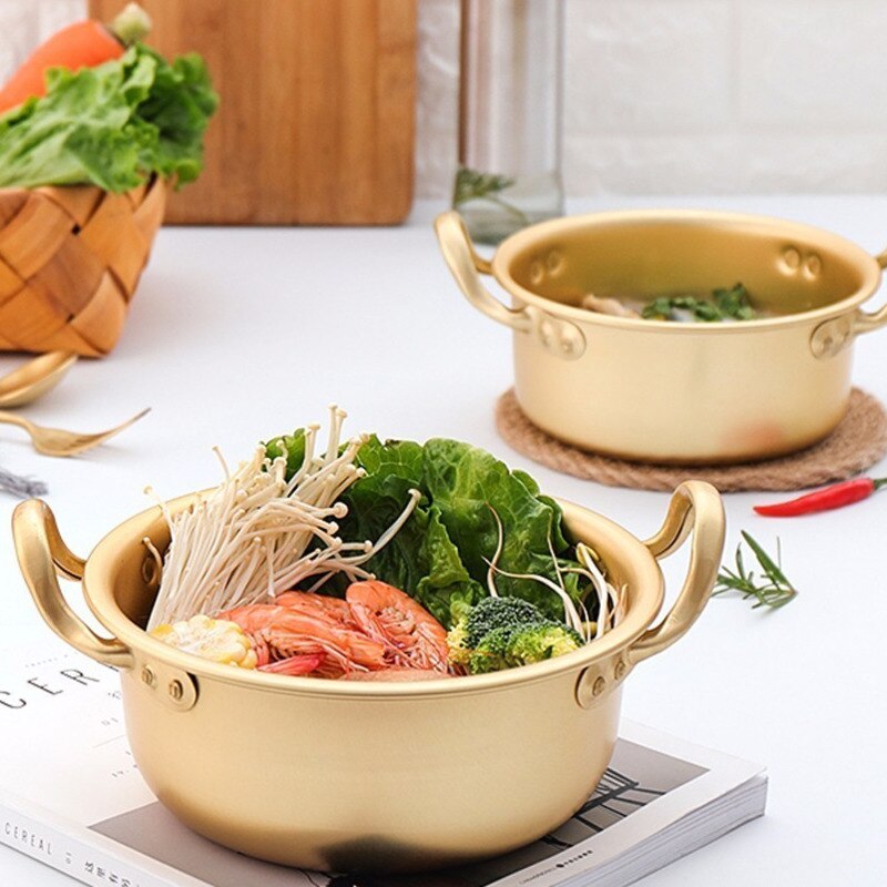Szykowne złote garnek robić zupy ze stopu aluminium nie-Stick garnek robić mleka Stockpot kuchenka sałatka miska na makaron kuchnia narzędzia kuchenne 1PC zestaw garnków