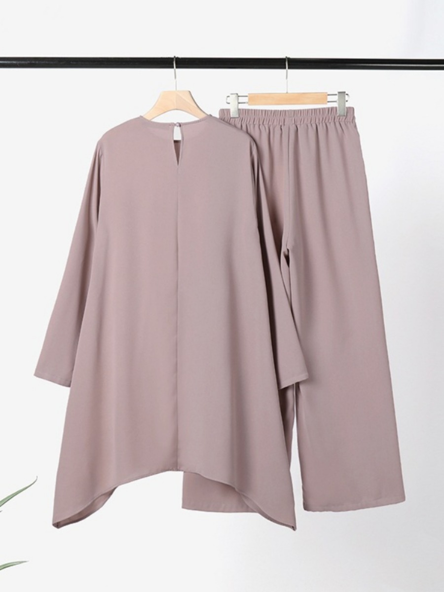 Conjuntos de dos piezas para mujeres musulmanas de Ramadán, camisa y pantalones, trajes sólidos, camisa, blusa, conjuntos musulmanes, caftán marroquí, conjuntos de vestidos islámicos