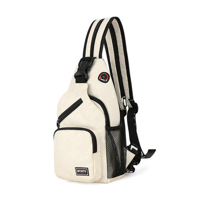 Polarshe Travel Heren Borstschoudertas Met Oortelefoongat Sportborsttas Crossbody Mini Dames Heuptas Multifunctionele rugzak: Beige