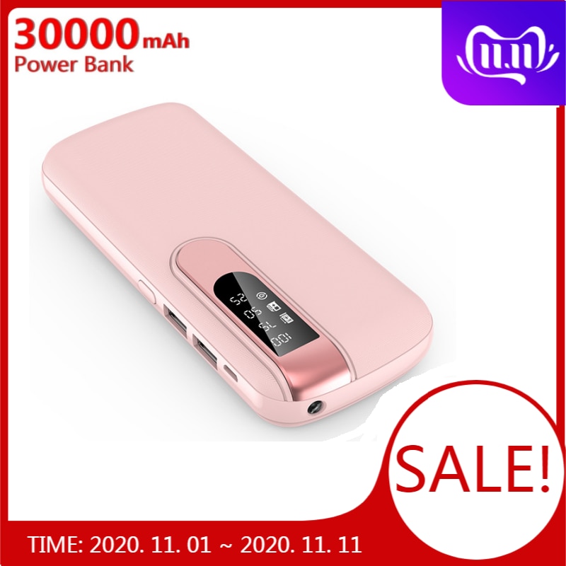 Display digitale LCD di viaggio all'aperto Powerbank di grande capacità del caricatore portatile del telefono della banca di potere 30000 mAh che accende Poverbank