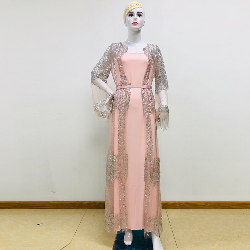 Ramadan Eid Mubarak Dubai Kaftan Abaya Kalkoen Hijab Moslim Avondjurk Set Islamitische Kleding Afrikaanse Jurken Voor Vrouwen Caftan: pink / XL