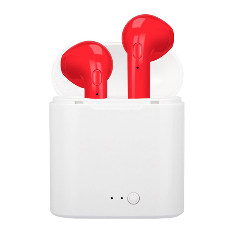 Pour i7S TWS Bluetooth 5.0 écouteurs sans fil casque stéréo basse casque écouteurs avec micro boîte de charge pour iphone Samsung: Red