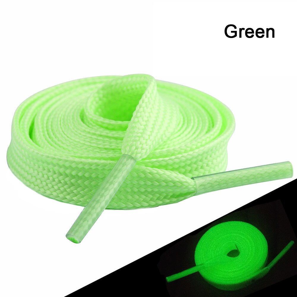 TOBEFU One Pair 120CM Luminous Shoelaces Glow In The Dark Night Color Fluorescent Flat Sneakers Canvas Shoe Laces: Green