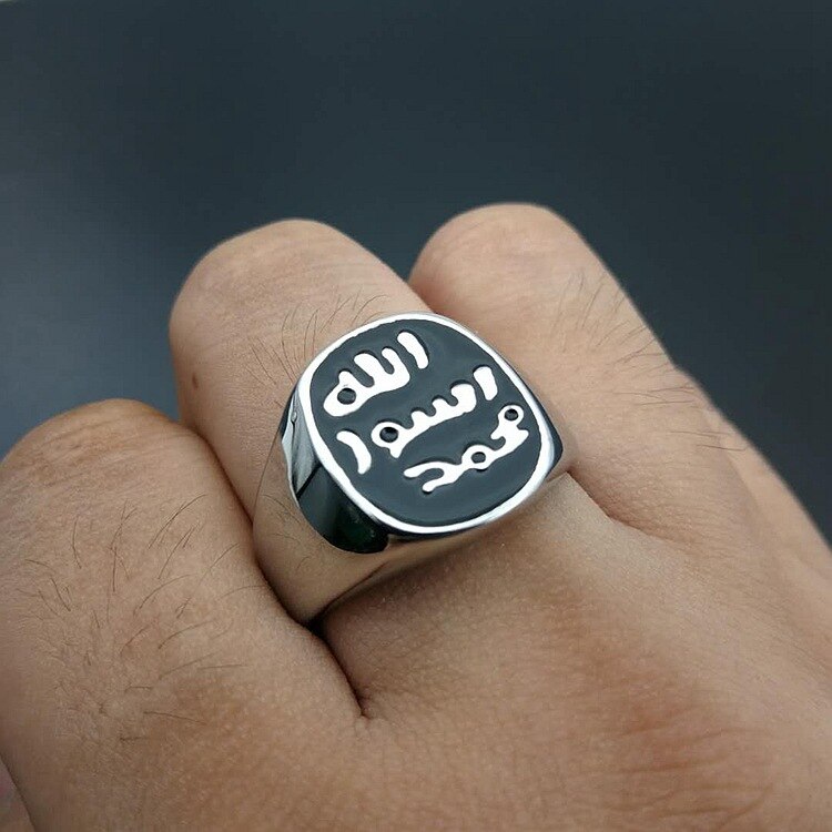 Zilveren Roestvrij Staal Allah Ring Van Statement Sieraden Ringen Voor Midden-oosten Arabische Moslim Allah Ring Mannen