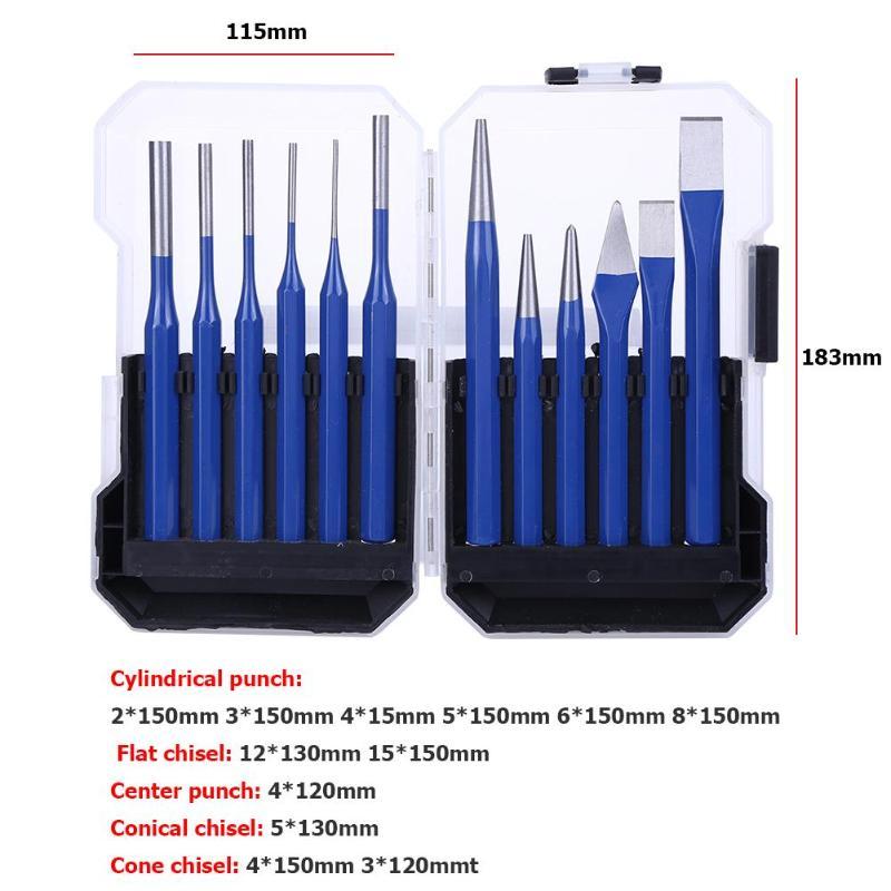 Fghgf 12 Stks/set 3-8Mm Legering Staal Houtsnijwerk Tool Punch Pin Beitel Klinknagel Schroef Mark Gat Houtwerk carve Set
