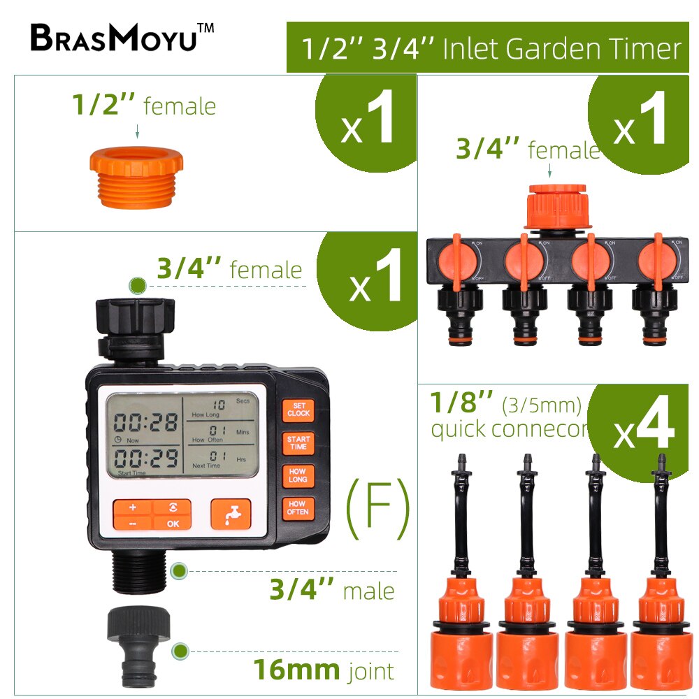 BRASMOYU Electronic Sprinkler Timer Gardens Hose Outdoor Waterproof Automatic System Valve Programmable Controller Irrigation: F