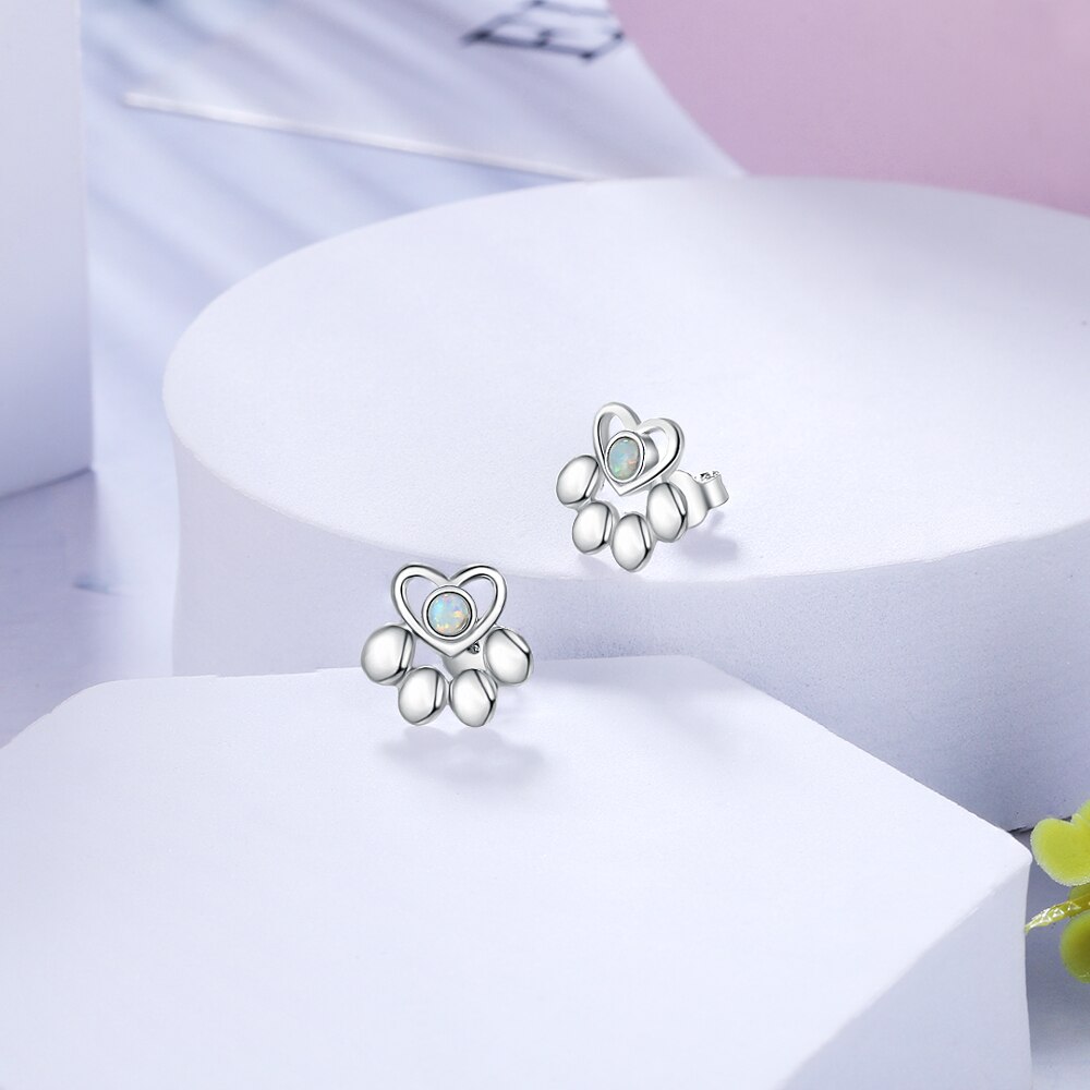 Femmes ensembles de bijoux colliers boucles d'oreilles mignon patte colliers pendentif Animal chien empreintes boucles d'oreilles opale bijoux (Lam Hub Fong)