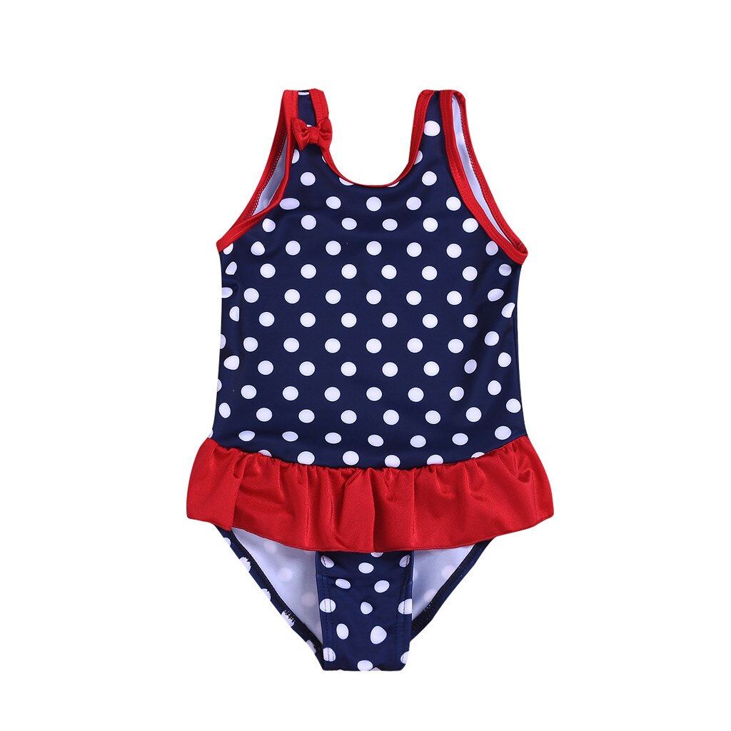 One-Piece Swimsuit for Girls Polka Dot Print Ruffle Bowknot Sleeveless Bikini Beachwear Cute Bathing Children's Swimsuit: 70 	0-6M