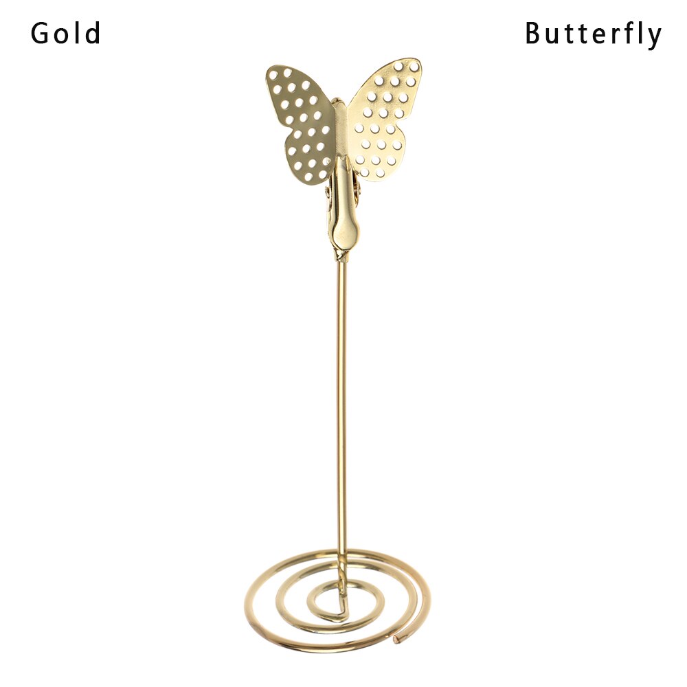 1pc seje bryllup bordkortholder romantisk sommerfugl flamingo mønster metal foto note clips bord nummer stativ papirklemme: Sommerfugl guld