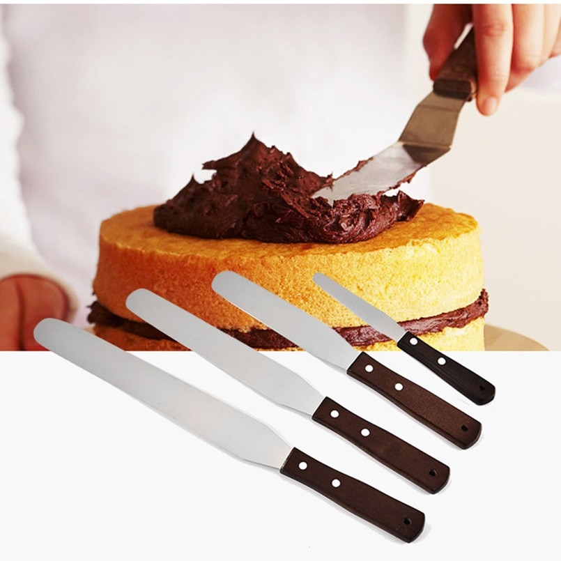 4/6/8 Inch Rvs Cake Gebak Spatel Houten Handvat Cake Tool Gebak Tool Praktische Keuken Accessoires