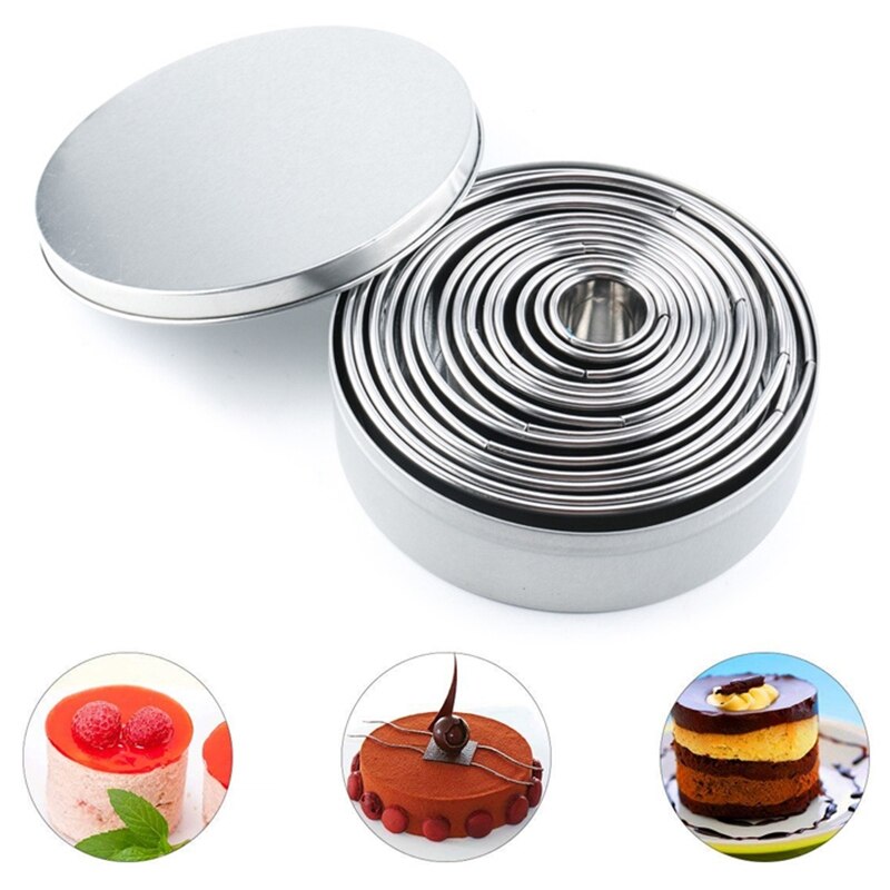 14Pcs/Set Round Cookie Biscuit Cutter Set Stainless Steel Mousse Cake Ring Mold Pastry Biscuit Donuts Cutter