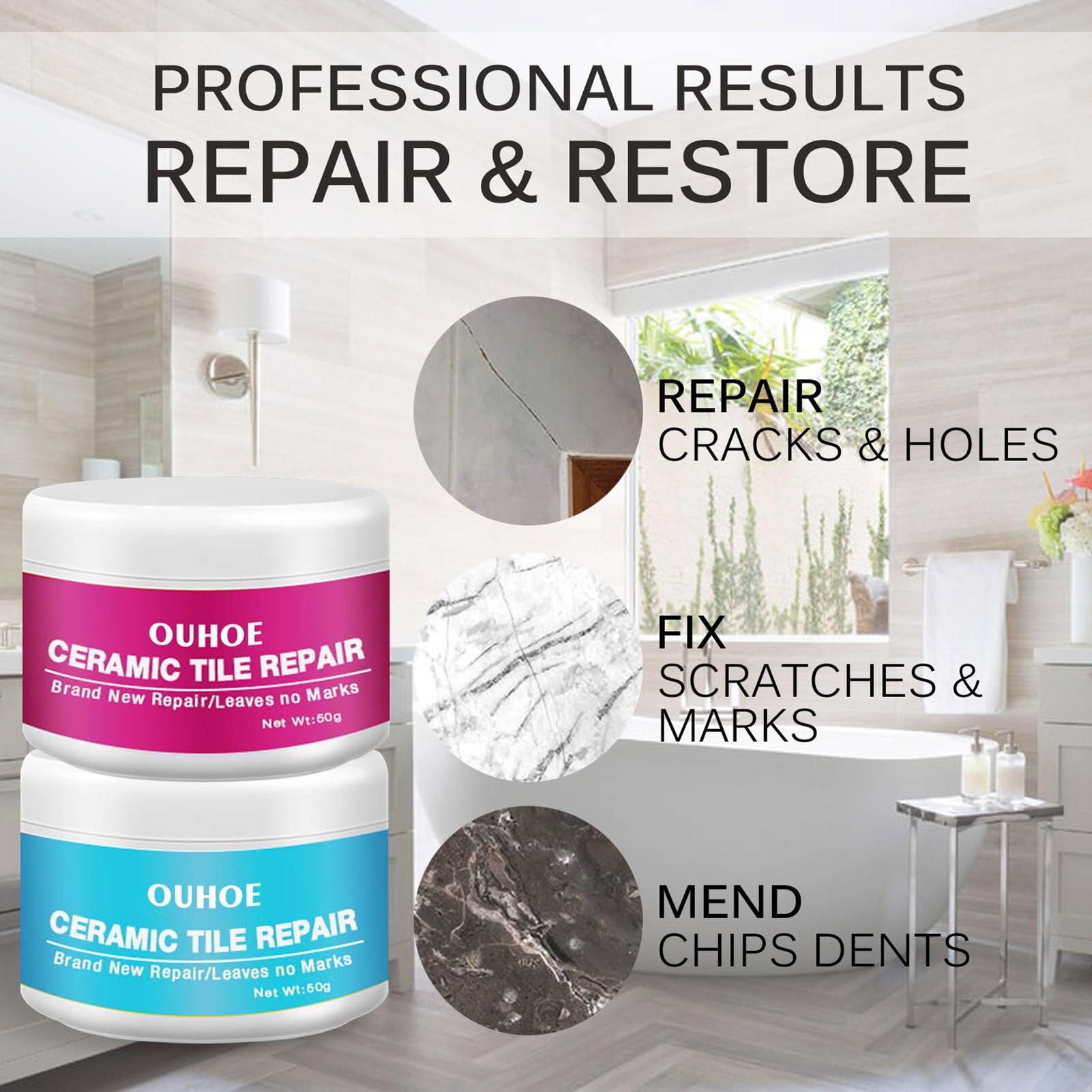 Ceramic Tile Repair Agent Ceramic Paste Floor Tile Adhesive Bathroom Closestool Marble Pit Glazed Fix Repair Paste
