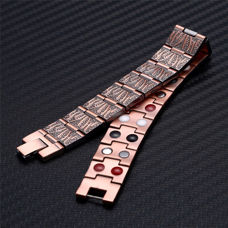 NHGBFT Bark texture Magnetic Therapy Link Bracelet For Mens Double row Pure Red Copper Bracelet Bangle Male Jewelry