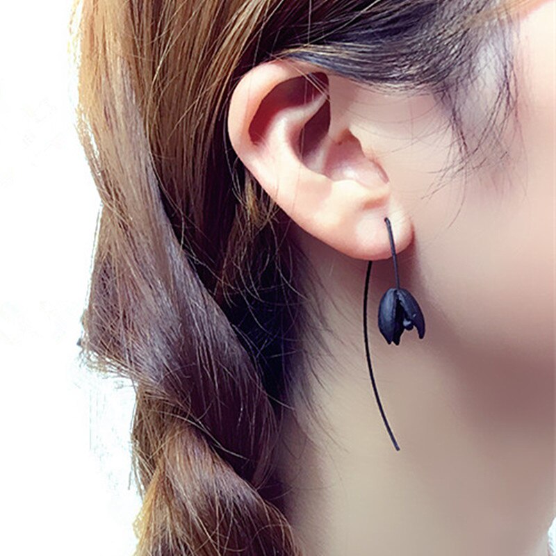 Zwarte Bloem Oorbellen Voor Vrouwen Mode-sieraden Boucle D' Oreille Dangle Brincos Minimalistische Ol Oorbellen