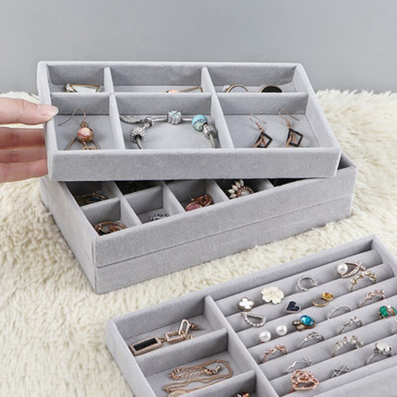 Stackable Velvet Jewelry Tray for Earring Necklace Bracelet Ring Organizer Display Storage Box Jewelry Packaging