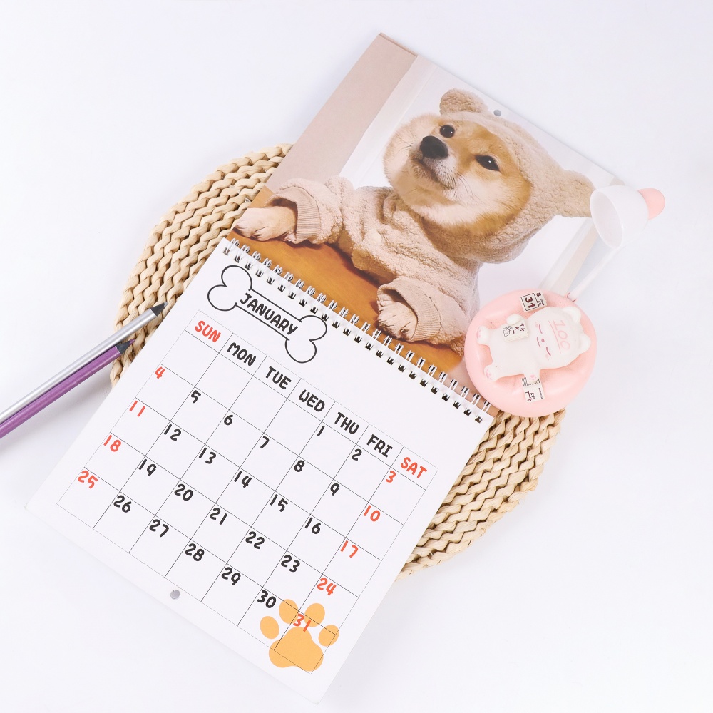 Cute Dog Illustration Calendar - Monthly & Daily Planner with Adorable Puppy , Portable Time Organizer for Home & Off