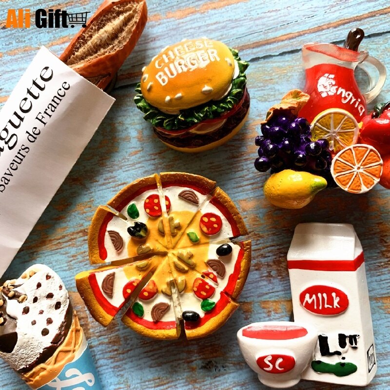 Food 3D Woondecoratie Melk Pizza Hamburger Sap Koelkast Magneet Sticker Decor Kawaii Magneet