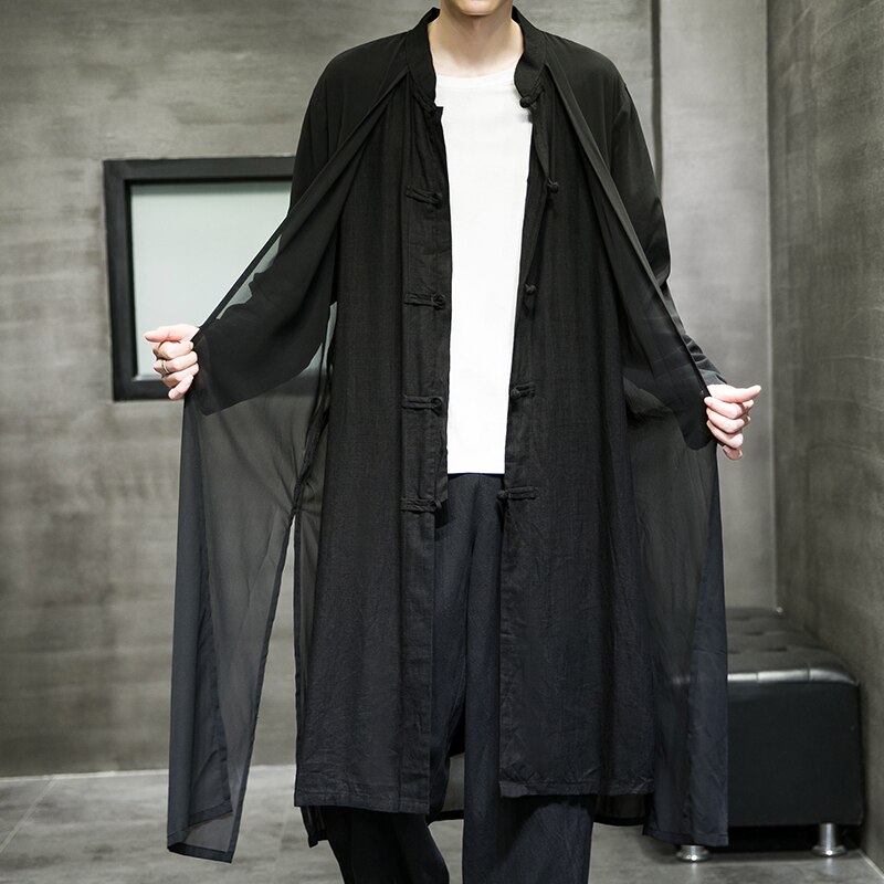 Chinese Traditional Dress Plus Size Long Robe Ancient Style Chiffon Hanfu Men Clothing 2022 Kung Fu Tai Chi Casual Coat Male