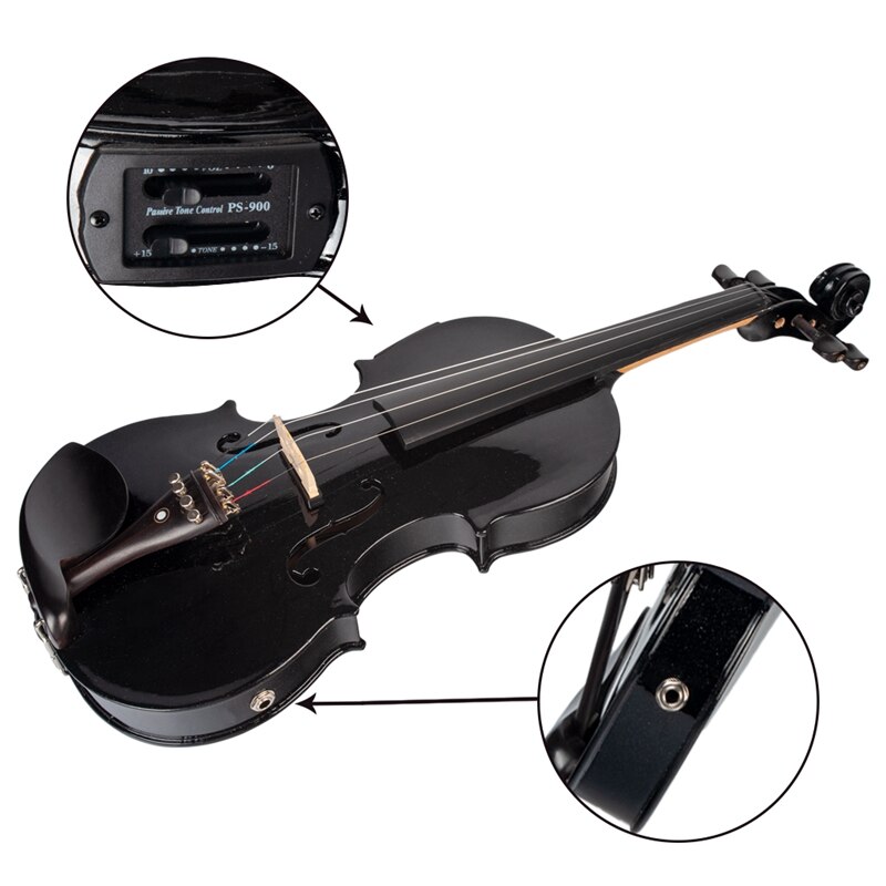 4/4 violin violinlyd i fuld størrelse og elektrisk violin massivt træ krop ibenholt tilbehør sort elektrisk violin