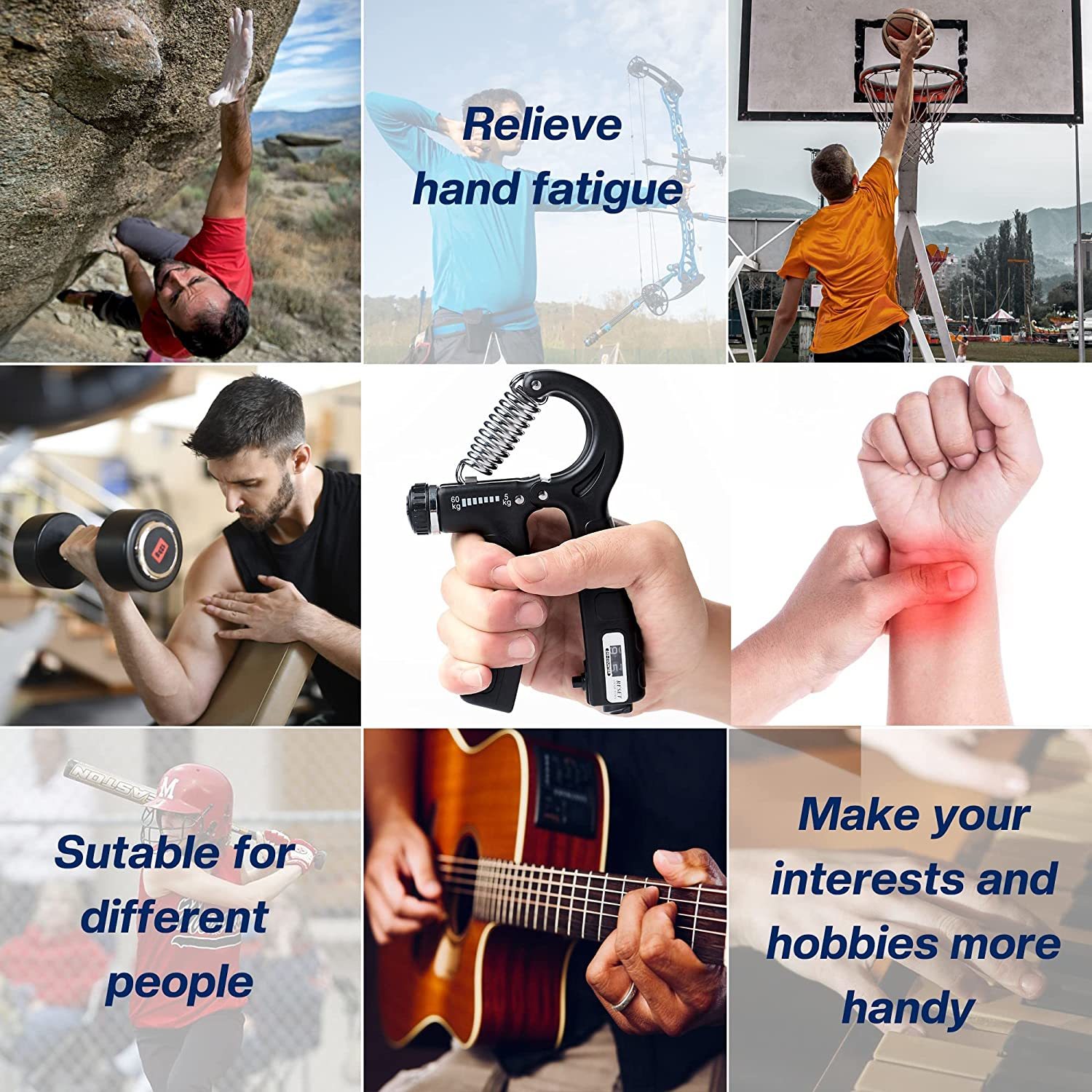 Hand Grip Strengthener, Grip Strength Trainer, Finger Forearm Exerciser with Counter, Adjustable Resistance 10-40Kg