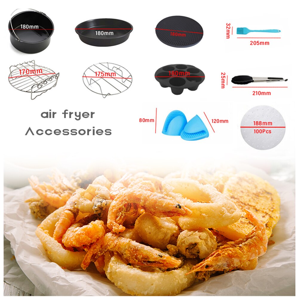 12pcs Carbon Steel Fine Air Fryer Accessories Kit Home Kitchen Cooking Tools Set Airfryer 7inch