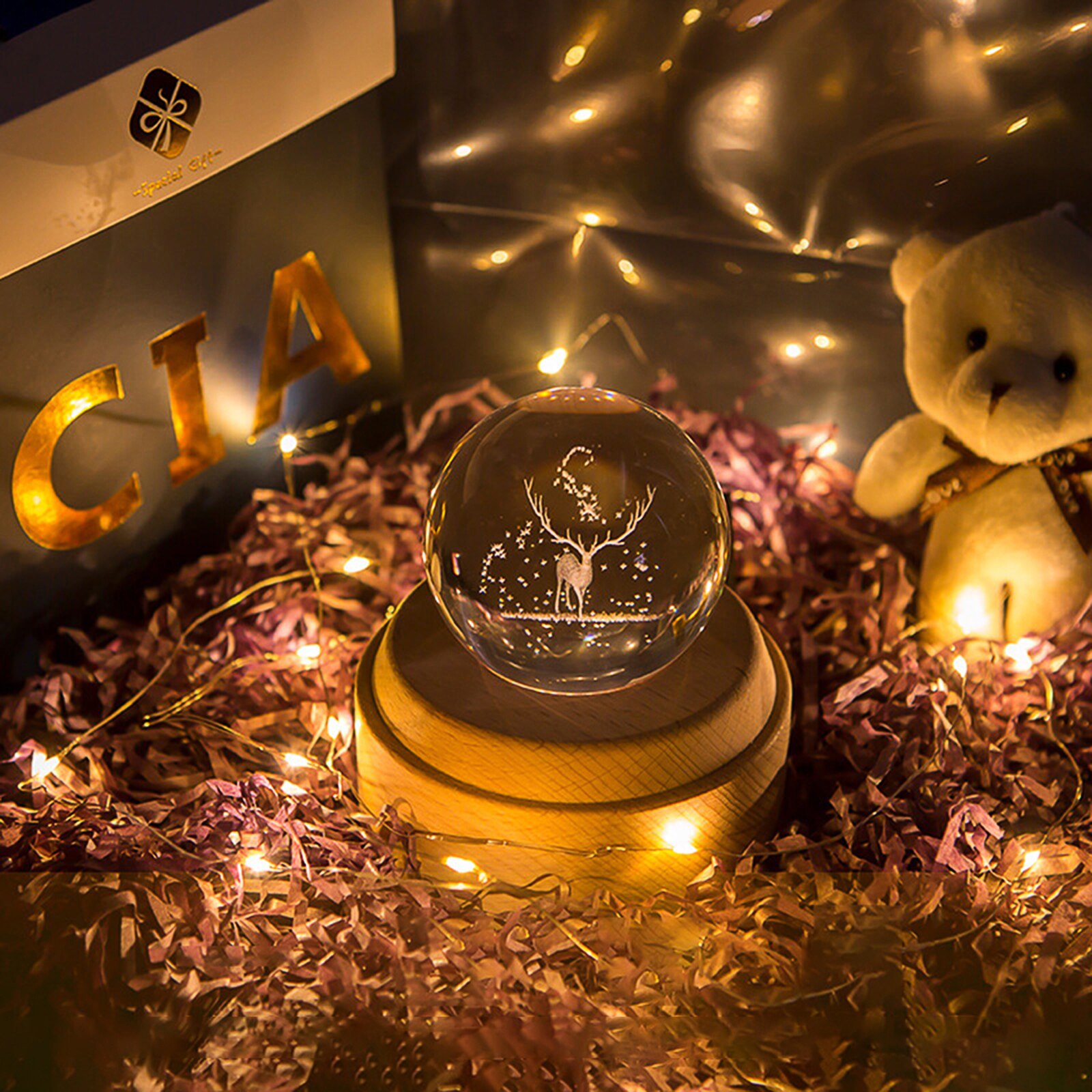 Vintage muziekdoos kristallen bol projectie houten lichtgevende led-lamp bt-luidspreker voor verjaardagen en kerstmis