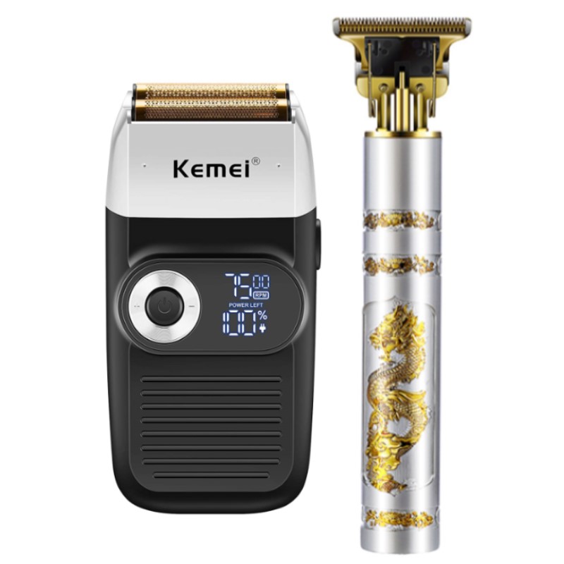 Kemei-Afeitadora eléctrica Original para hombres, máquina de afeitar potente para Barba y pelo, cabeza de baldas, acabado, se desvanece: Set c