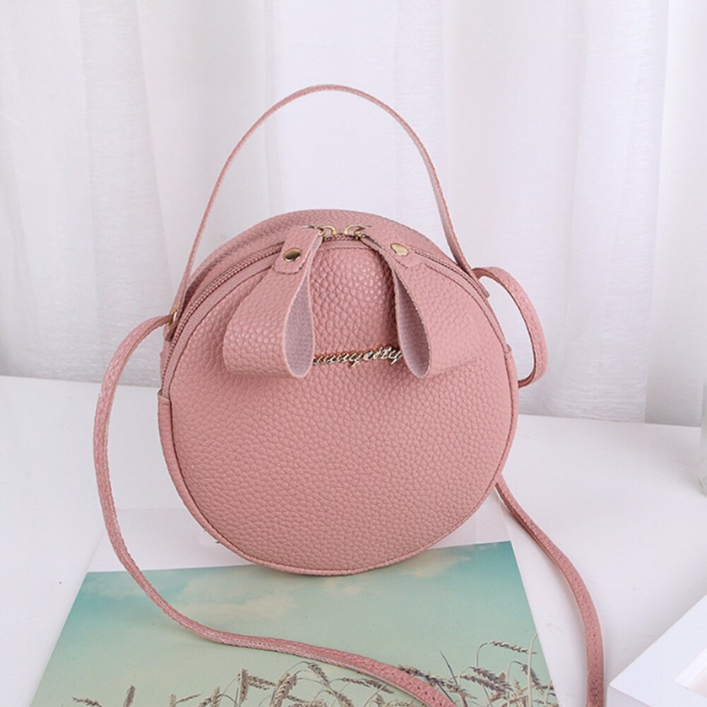 Bolso redondo de piel para mujer, bolsas de mensajero de hombro, de a la: Rosa