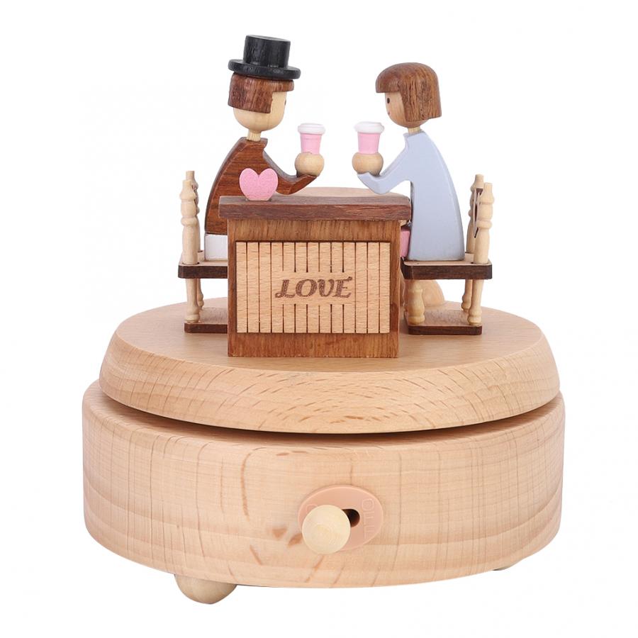 Distinctive Shape Wooden Music Box Rotating Musical Box for Home Table Decoration Rotating Music Box