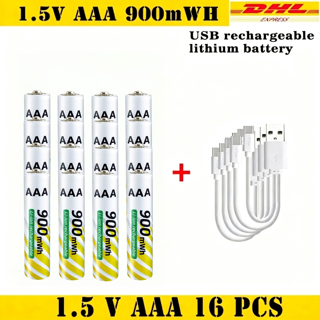 1.5V AA 3400mWh + AAA 900mWh Rechargeable Lithium Battery Set with USB-C Fast Charging Type C Cable air transport: Beige