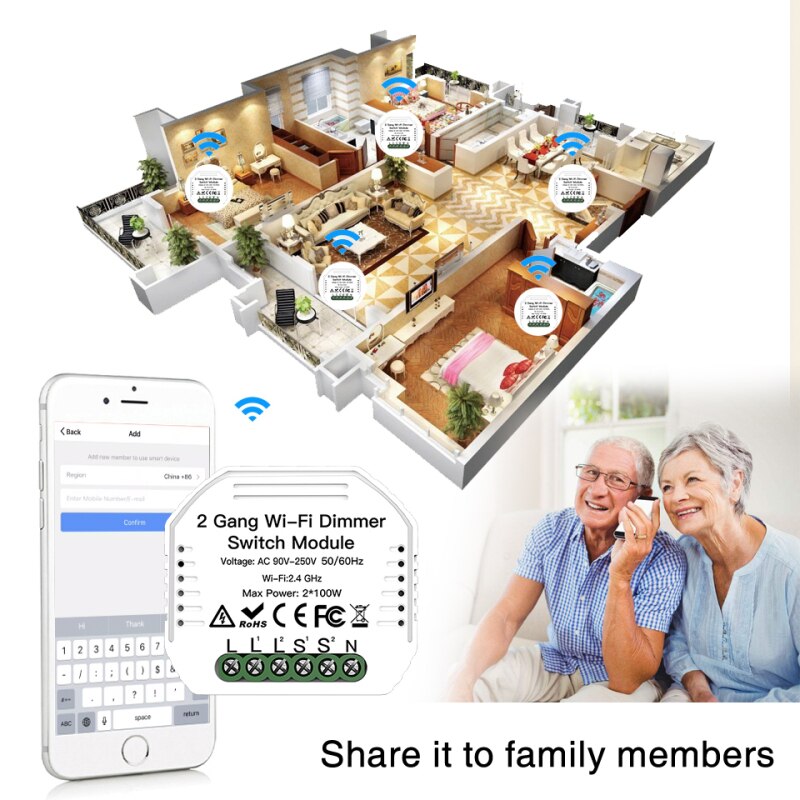 2 Gang 2 Way Tuya Smart Life WiFi Smart Light Dimmer Switch Module Remote Control Works With Alexa Google Home Smart Home